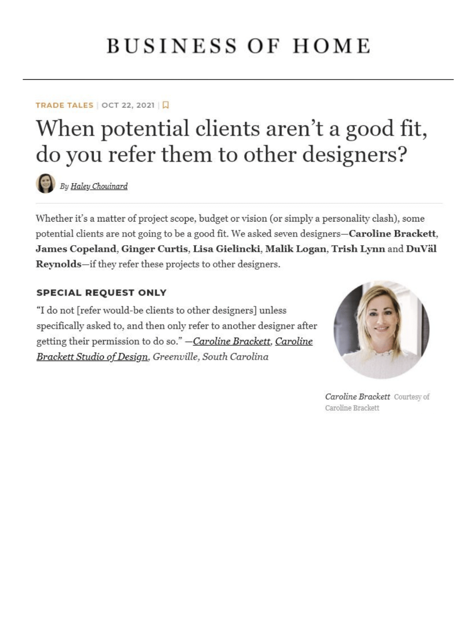 Caroline Brackett Studio of Design - Business of Home Press